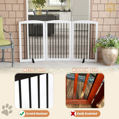 Freestanding Pet Gate for Dogs, Foldable Wooden Dog Gate for House, Indoor Dog Gate for Stair, Doorway, Gates for Dogs Indoor, 80 Inch Wide, 4 Panels 24",White