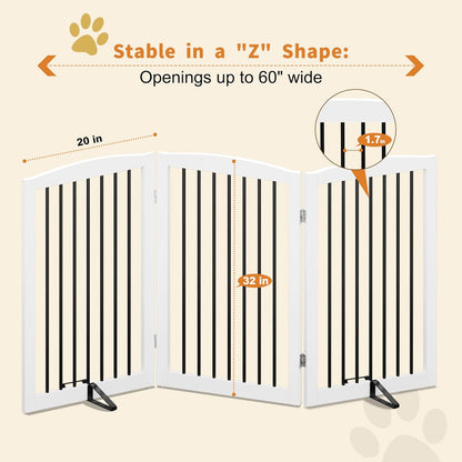 Freestanding Pet Gate for Dogs, Foldable Wooden Dog Gate for House, Indoor Dog Gate for Stair, Doorway, Gates for Dogs Indoor, 80 Inch Wide, 4 Panels 24",White