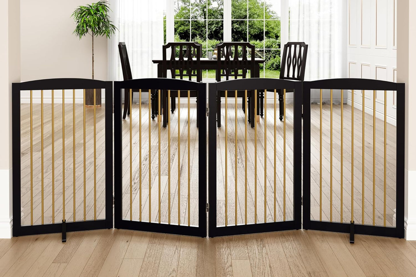 Freestanding Pet Gate for Dogs, Foldable Wooden Dog Gate for House, Indoor Dog Gate for Stair, Doorway, Gates for Dogs Indoor, 80 Inch Wide, 4 Panels 24",White