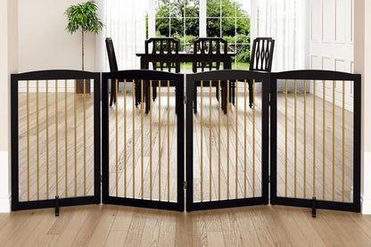 Freestanding Pet Gate for Dogs, Foldable Wooden Dog Gate for House, Indoor Dog Gate for Stair, Doorway, Gates for Dogs Indoor, 80 Inch Wide, 4 Panels 24",White