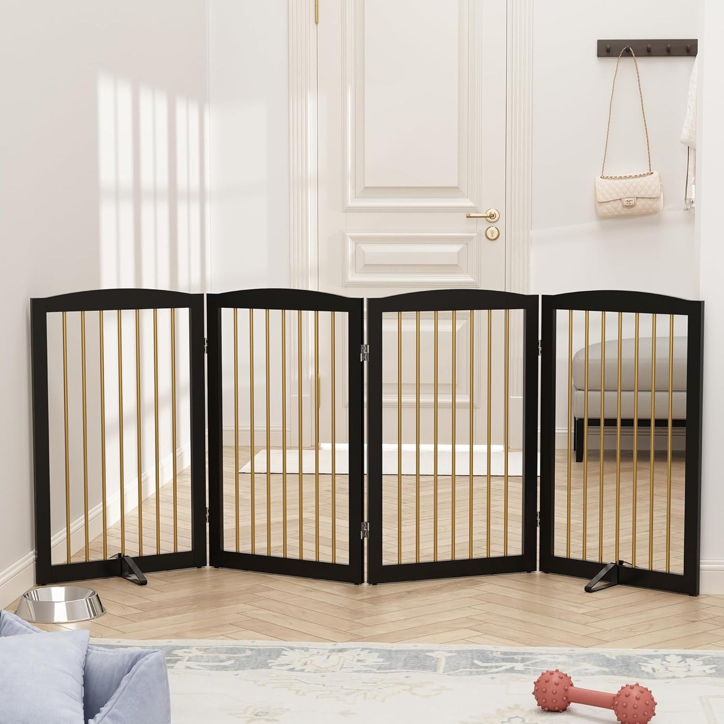 Freestanding Pet Gate for Dogs, Foldable Wooden Dog Gate for House, Indoor Dog Gate for Stair, Doorway, Gates for Dogs Indoor, 80 Inch Wide, 4 Panels 24",White