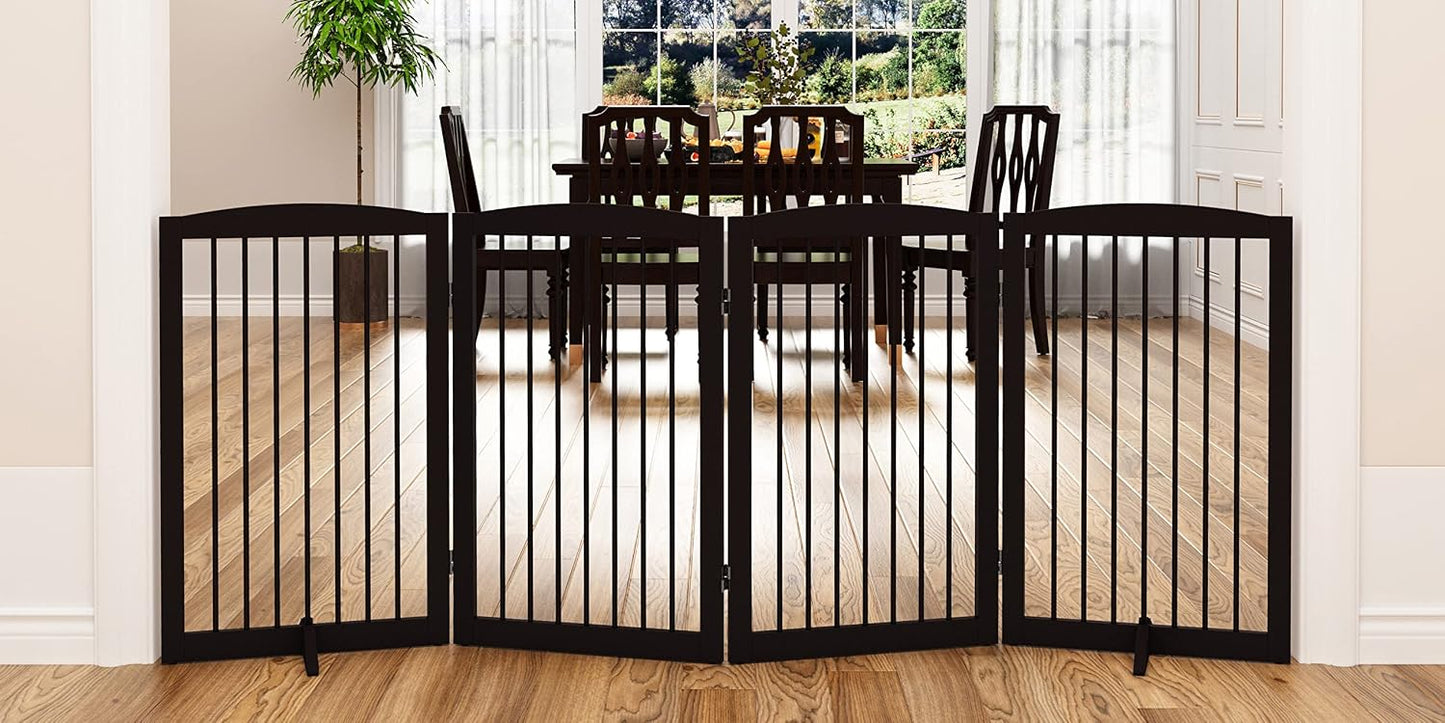 Freestanding Pet Gate for Dogs, Foldable Wooden Dog Gate for House, Indoor Dog Gate for Stair, Doorway, Gates for Dogs Indoor, 80 Inch Wide, 4 Panels 24",White