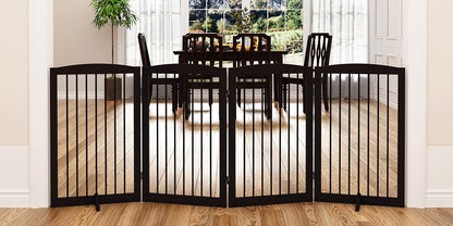 Freestanding Pet Gate for Dogs, Foldable Wooden Dog Gate for House, Indoor Dog Gate for Stair, Doorway, Gates for Dogs Indoor, 80 Inch Wide, 4 Panels 24",White