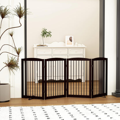 Freestanding Pet Gate for Dogs, Foldable Wooden Dog Gate for House, Indoor Dog Gate for Stair, Doorway, Gates for Dogs Indoor, 80 Inch Wide, 4 Panels 24",White