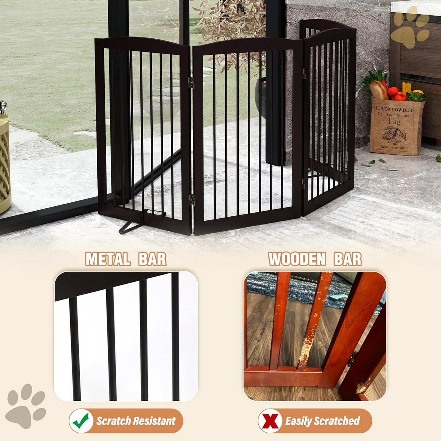 Freestanding Pet Gate for Dogs, Foldable Wooden Dog Gate for House, Indoor Dog Gate for Stair, Doorway, Gates for Dogs Indoor, 80 Inch Wide, 4 Panels 24",White