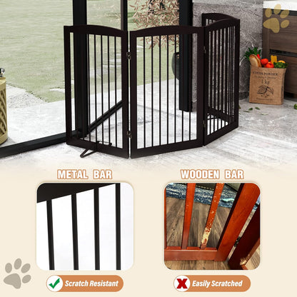 Freestanding Pet Gate for Dogs, Foldable Wooden Dog Gate for House, Indoor Dog Gate for Stair, Doorway, Gates for Dogs Indoor, 80 Inch Wide, 4 Panels 24",White