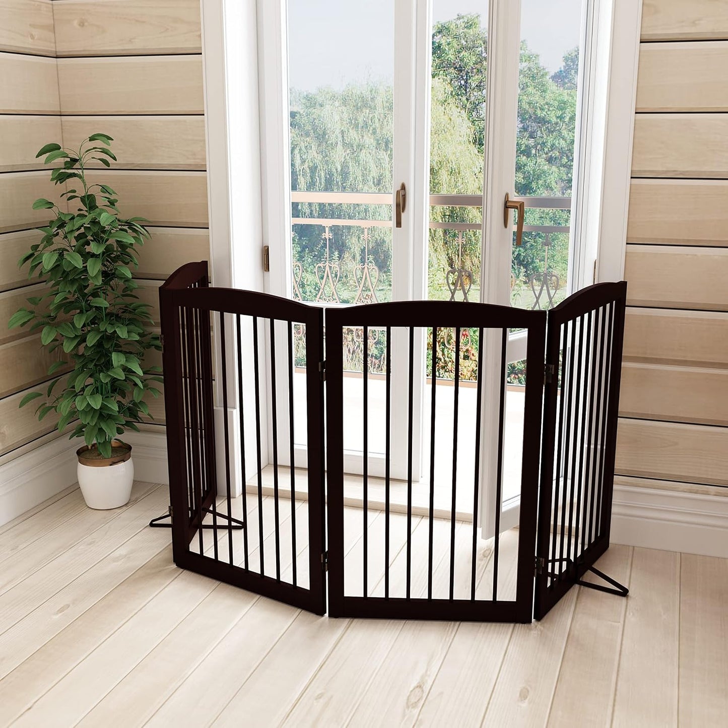 Freestanding Pet Gate for Dogs, Foldable Wooden Dog Gate for House, Indoor Dog Gate for Stair, Doorway, Gates for Dogs Indoor, 80 Inch Wide, 4 Panels 24",White