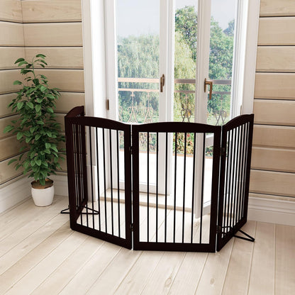 Freestanding Pet Gate for Dogs, Foldable Wooden Dog Gate for House, Indoor Dog Gate for Stair, Doorway, Gates for Dogs Indoor, 80 Inch Wide, 4 Panels 24",White