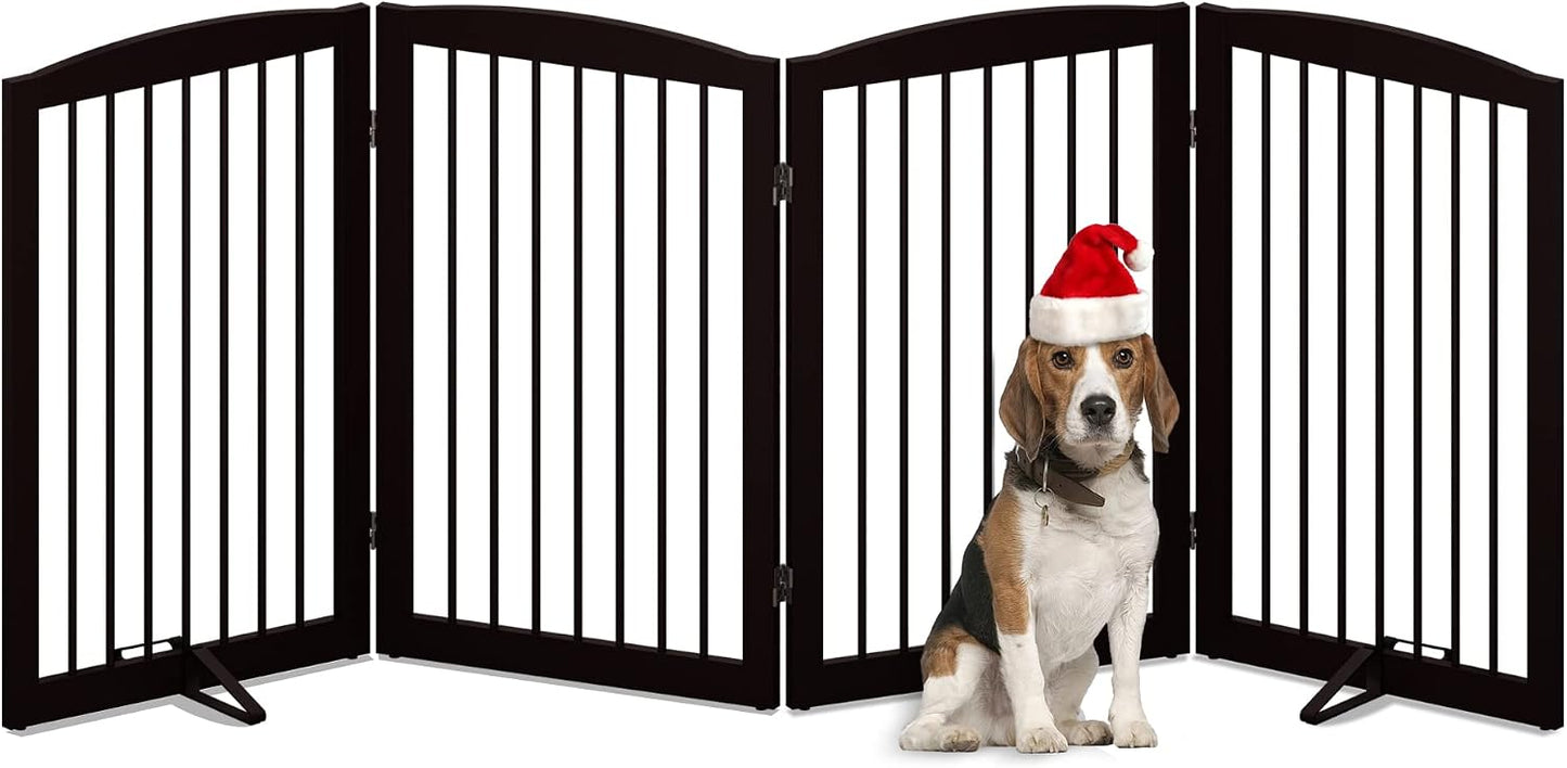 Freestanding Pet Gate for Dogs, Foldable Wooden Dog Gate for House, Indoor Dog Gate for Stair, Doorway, Gates for Dogs Indoor, 80 Inch Wide, 4 Panels 24",White