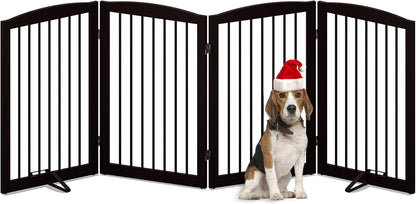 Freestanding Pet Gate for Dogs, Foldable Wooden Dog Gate for House, Indoor Dog Gate for Stair, Doorway, Gates for Dogs Indoor, 80 Inch Wide, 4 Panels 24",White