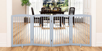 Freestanding Pet Gate for Dogs, Foldable Wooden Dog Gate for House, Indoor Dog Gate for Stair, Doorway, Gates for Dogs Indoor, 80 Inch Wide, 4 Panels 24",White