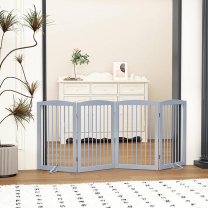 Freestanding Pet Gate for Dogs, Foldable Wooden Dog Gate for House, Indoor Dog Gate for Stair, Doorway, Gates for Dogs Indoor, 80 Inch Wide, 4 Panels 24",White