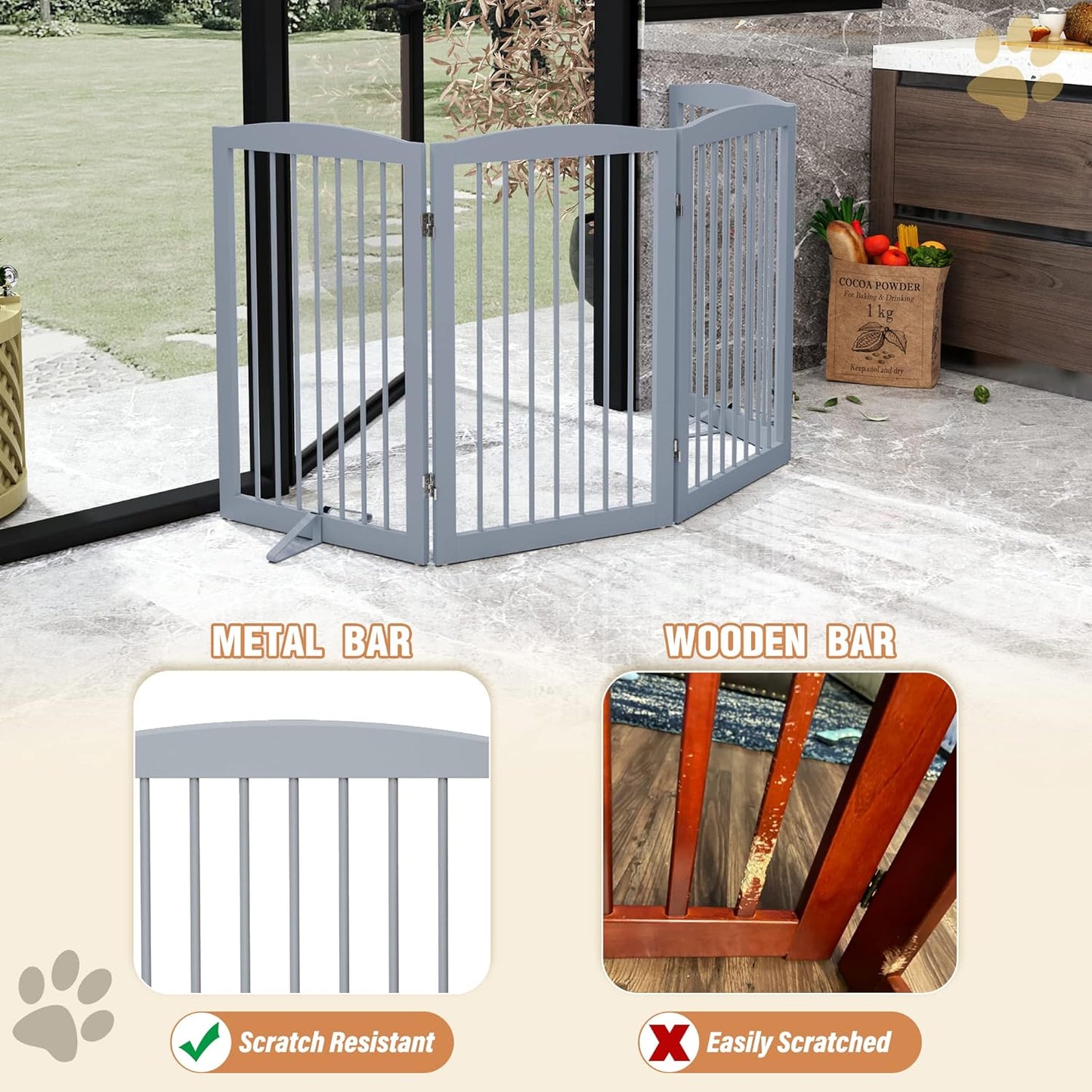 Freestanding Pet Gate for Dogs, Foldable Wooden Dog Gate for House, Indoor Dog Gate for Stair, Doorway, Gates for Dogs Indoor, 80 Inch Wide, 4 Panels 24",White