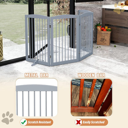 Freestanding Pet Gate for Dogs, Foldable Wooden Dog Gate for House, Indoor Dog Gate for Stair, Doorway, Gates for Dogs Indoor, 80 Inch Wide, 4 Panels 24",White