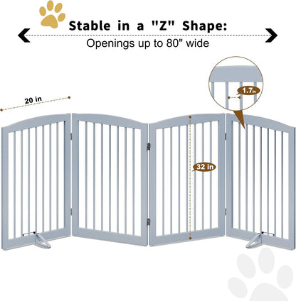 Freestanding Pet Gate for Dogs, Foldable Wooden Dog Gate for House, Indoor Dog Gate for Stair, Doorway, Gates for Dogs Indoor, 80 Inch Wide, 4 Panels 24",White