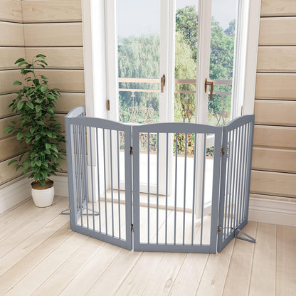 Freestanding Pet Gate for Dogs, Foldable Wooden Dog Gate for House, Indoor Dog Gate for Stair, Doorway, Gates for Dogs Indoor, 80 Inch Wide, 4 Panels 24",White
