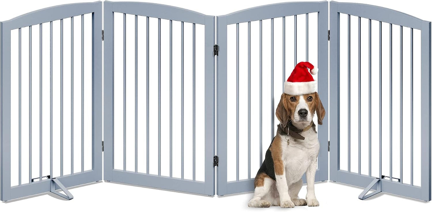 Freestanding Pet Gate for Dogs, Foldable Wooden Dog Gate for House, Indoor Dog Gate for Stair, Doorway, Gates for Dogs Indoor, 80 Inch Wide, 4 Panels 24",White