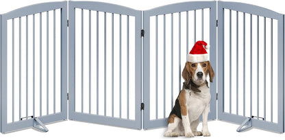 Freestanding Pet Gate for Dogs, Foldable Wooden Dog Gate for House, Indoor Dog Gate for Stair, Doorway, Gates for Dogs Indoor, 80 Inch Wide, 4 Panels 24",White