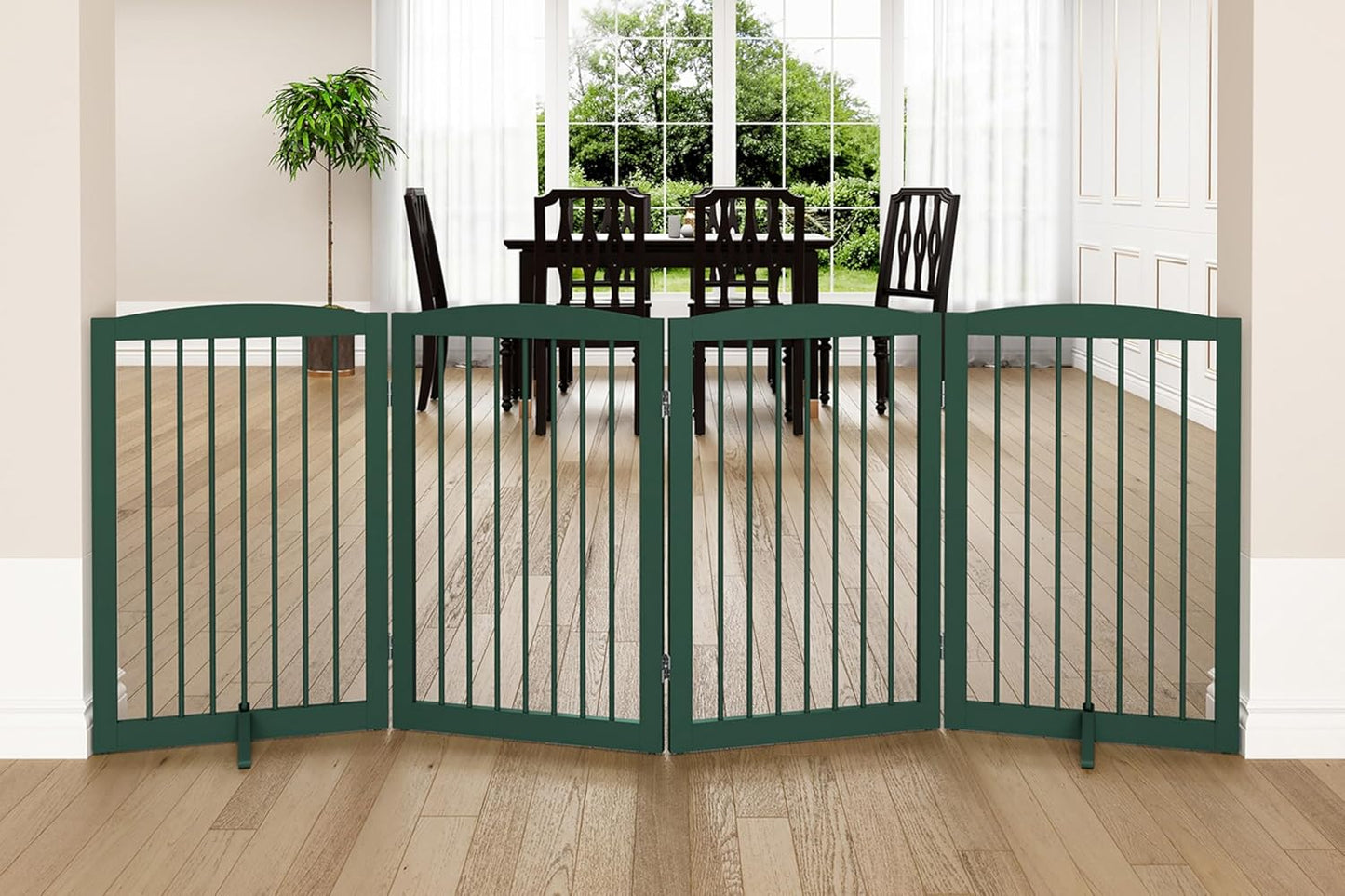Freestanding Pet Gate for Dogs, Foldable Wooden Dog Gate for House, Indoor Dog Gate for Stair, Doorway, Gates for Dogs Indoor, 80 Inch Wide, 4 Panels 24",White