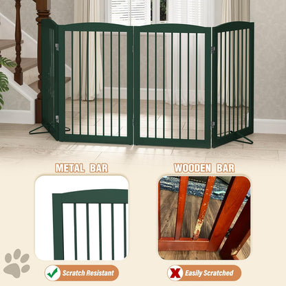 Freestanding Pet Gate for Dogs, Foldable Wooden Dog Gate for House, Indoor Dog Gate for Stair, Doorway, Gates for Dogs Indoor, 80 Inch Wide, 4 Panels 24",White