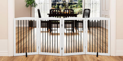 Freestanding Pet Gate for Dogs, Foldable Wooden Dog Gate for House, Indoor Dog Gate for Stair, Doorway, Gates for Dogs Indoor, 80 Inch Wide, 4 Panels 24",White