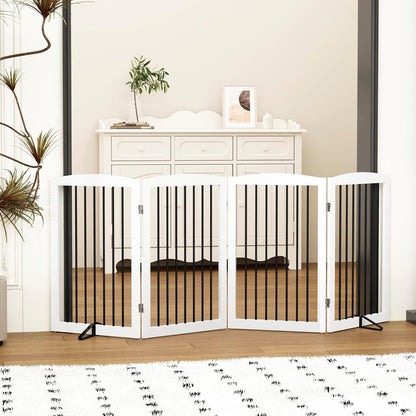 Freestanding Pet Gate for Dogs, Foldable Wooden Dog Gate for House, Indoor Dog Gate for Stair, Doorway, Gates for Dogs Indoor, 80 Inch Wide, 4 Panels 24",White