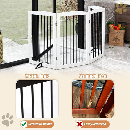 Freestanding Pet Gate for Dogs, Foldable Wooden Dog Gate for House, Indoor Dog Gate for Stair, Doorway, Gates for Dogs Indoor, 80 Inch Wide, 4 Panels 24",White