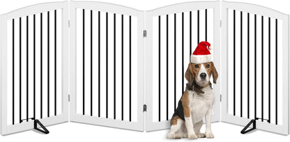 Freestanding Pet Gate for Dogs, Foldable Wooden Dog Gate for House, Indoor Dog Gate for Stair, Doorway, Gates for Dogs Indoor, 80 Inch Wide, 4 Panels 24",White