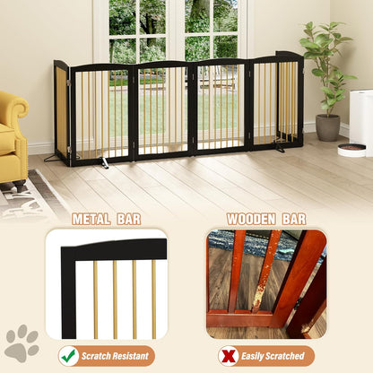 Freestanding Pet Gate for Dogs, Foldable Wooden Dog Gate for House, Indoor Dog Gate for Stair, Doorway, Gates for Dogs Indoor, 80 Inch Wide, 4 Panels 24",White