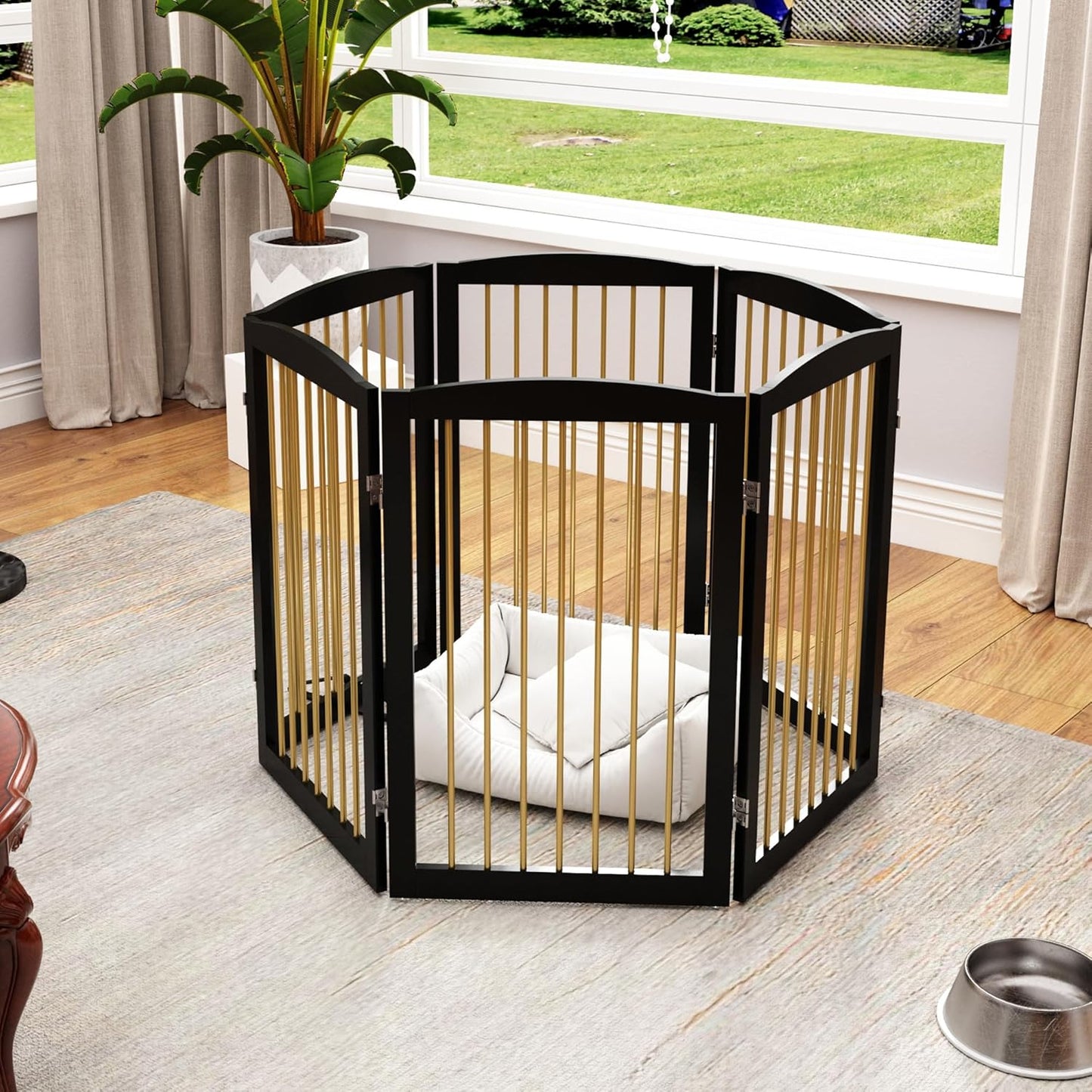 Freestanding Pet Gate for Dogs, Foldable Wooden Dog Gate for House, Indoor Dog Gate for Stair, Doorway, Gates for Dogs Indoor, 80 Inch Wide, 4 Panels 24",White