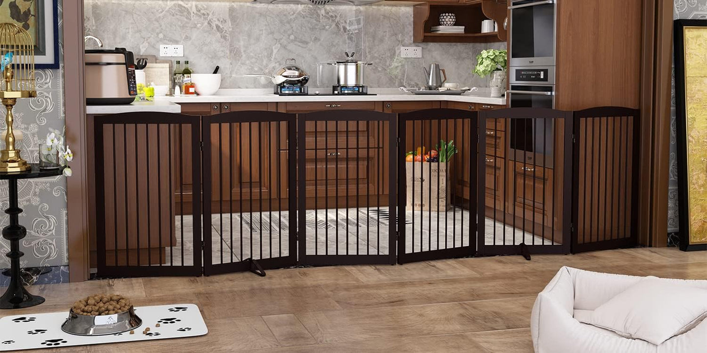 Freestanding Pet Gate for Dogs, Foldable Wooden Dog Gate for House, Indoor Dog Gate for Stair, Doorway, Gates for Dogs Indoor, 80 Inch Wide, 4 Panels 24",White