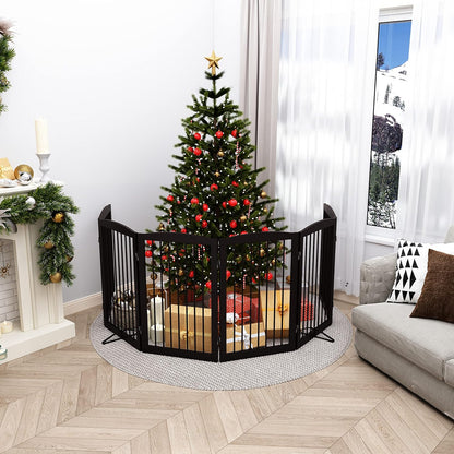 Freestanding Pet Gate for Dogs, Foldable Wooden Dog Gate for House, Indoor Dog Gate for Stair, Doorway, Gates for Dogs Indoor, 80 Inch Wide, 4 Panels 24",White