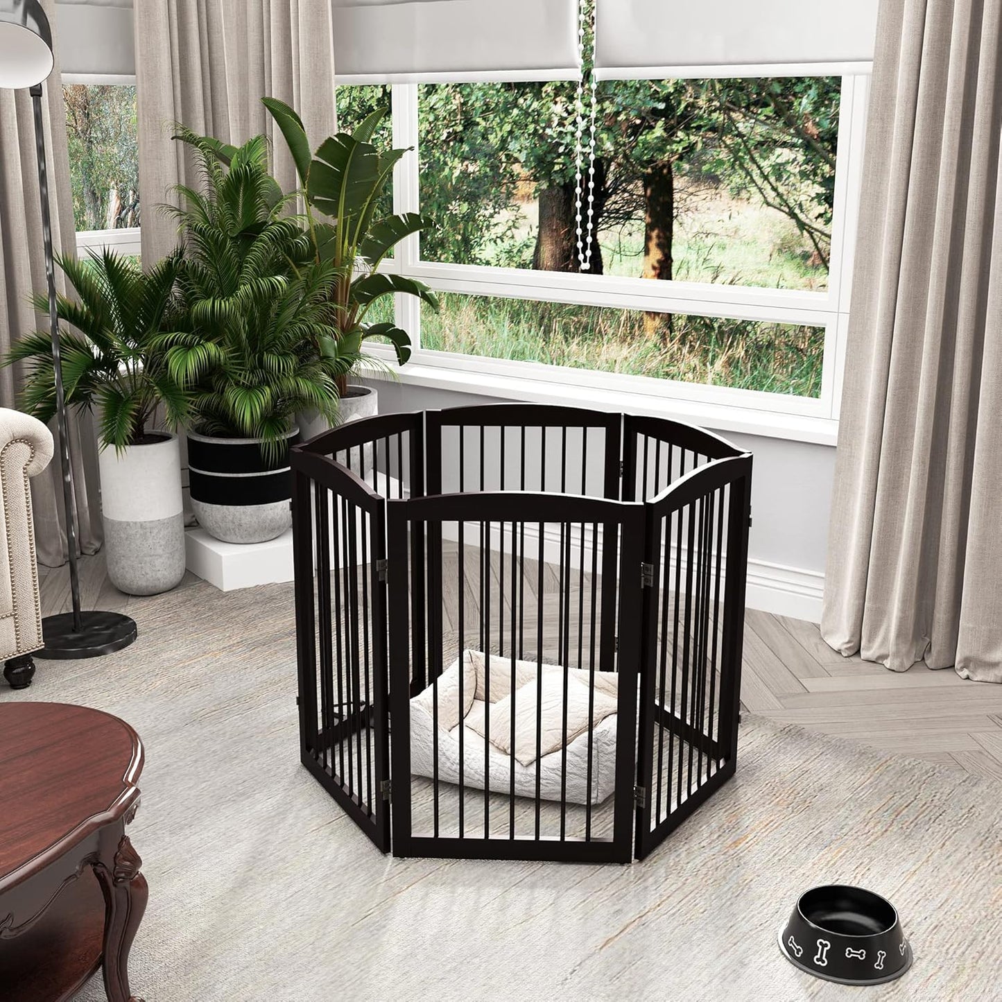 Freestanding Pet Gate for Dogs, Foldable Wooden Dog Gate for House, Indoor Dog Gate for Stair, Doorway, Gates for Dogs Indoor, 80 Inch Wide, 4 Panels 24",White