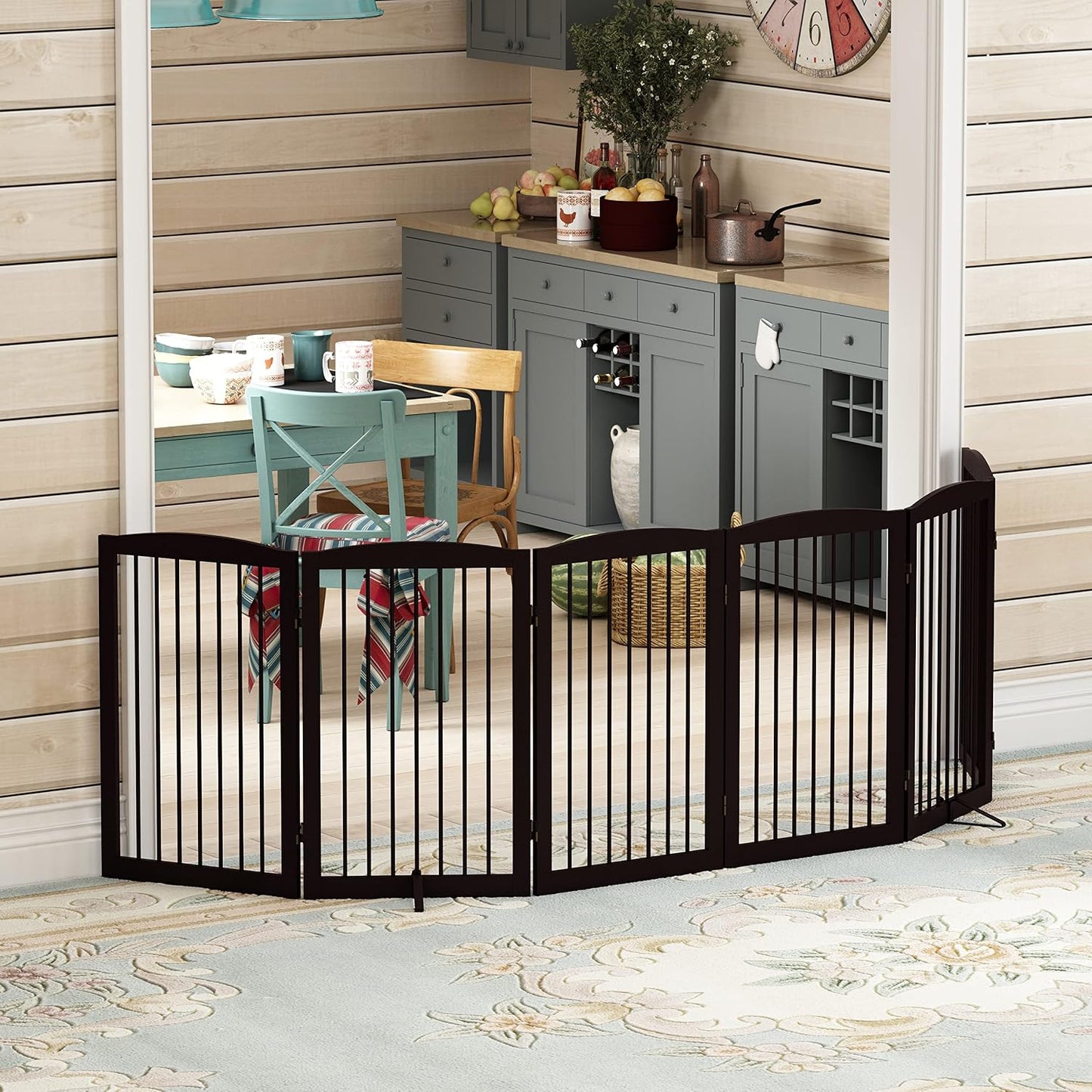 Freestanding Pet Gate for Dogs, Foldable Wooden Dog Gate for House, Indoor Dog Gate for Stair, Doorway, Gates for Dogs Indoor, 80 Inch Wide, 4 Panels 24",White