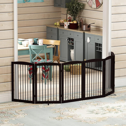 Freestanding Pet Gate for Dogs, Foldable Wooden Dog Gate for House, Indoor Dog Gate for Stair, Doorway, Gates for Dogs Indoor, 80 Inch Wide, 4 Panels 24",White