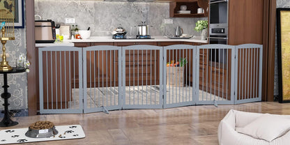 Freestanding Pet Gate for Dogs, Foldable Wooden Dog Gate for House, Indoor Dog Gate for Stair, Doorway, Gates for Dogs Indoor, 80 Inch Wide, 4 Panels 24",White