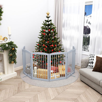 Freestanding Pet Gate for Dogs, Foldable Wooden Dog Gate for House, Indoor Dog Gate for Stair, Doorway, Gates for Dogs Indoor, 80 Inch Wide, 4 Panels 24",White
