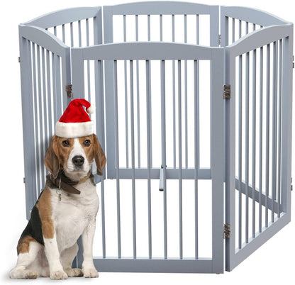 Freestanding Pet Gate for Dogs, Foldable Wooden Dog Gate for House, Indoor Dog Gate for Stair, Doorway, Gates for Dogs Indoor, 80 Inch Wide, 4 Panels 24",White