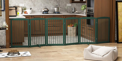 Freestanding Pet Gate for Dogs, Foldable Wooden Dog Gate for House, Indoor Dog Gate for Stair, Doorway, Gates for Dogs Indoor, 80 Inch Wide, 4 Panels 24",White