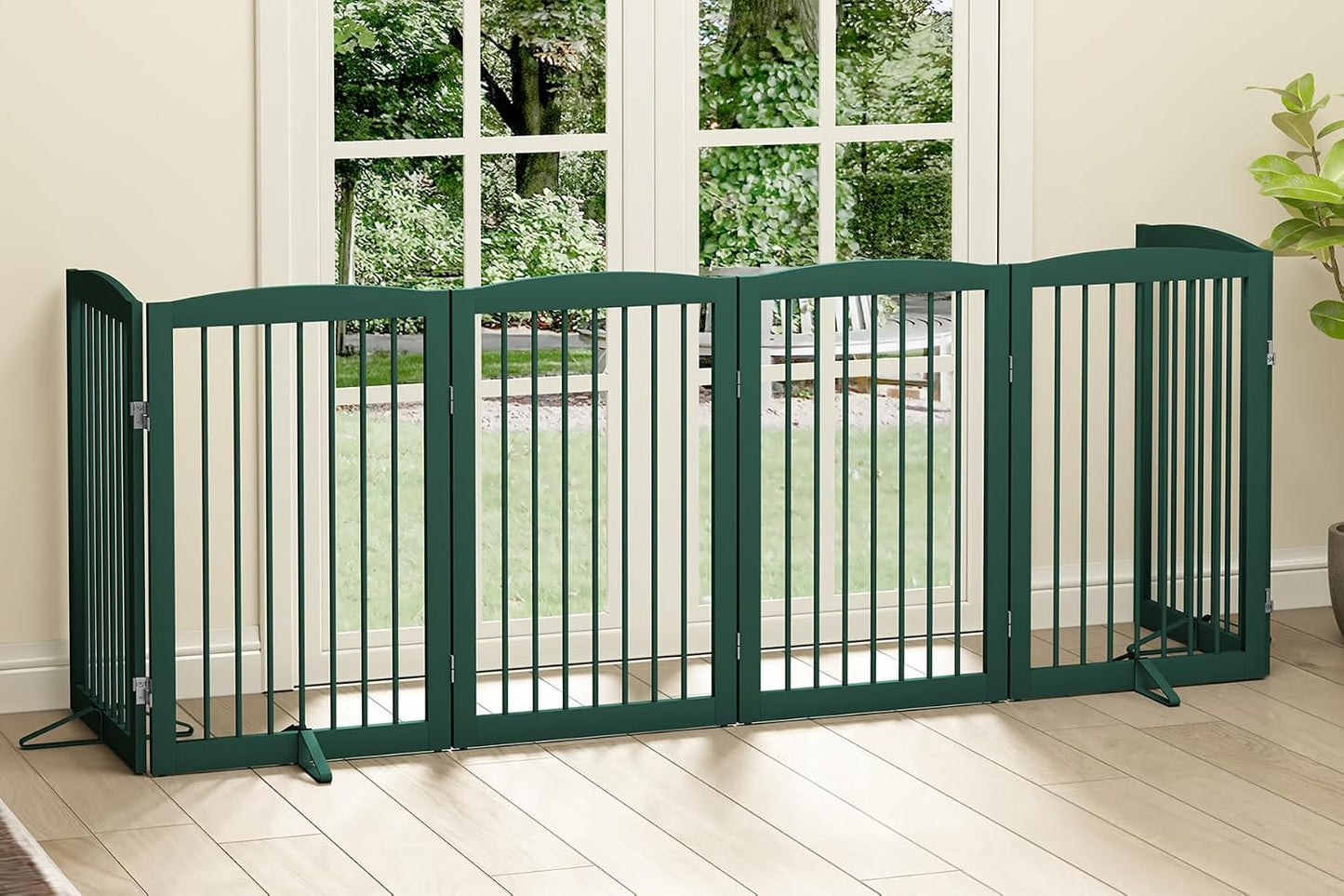 Freestanding Pet Gate for Dogs, Foldable Wooden Dog Gate for House, Indoor Dog Gate for Stair, Doorway, Gates for Dogs Indoor, 80 Inch Wide, 4 Panels 24",White