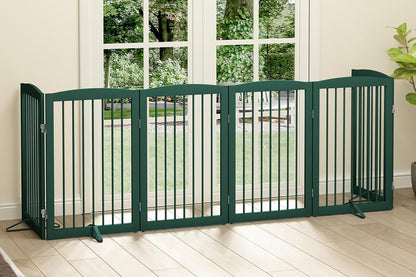 Freestanding Pet Gate for Dogs, Foldable Wooden Dog Gate for House, Indoor Dog Gate for Stair, Doorway, Gates for Dogs Indoor, 80 Inch Wide, 4 Panels 24",White