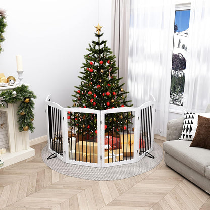 Freestanding Pet Gate for Dogs, Foldable Wooden Dog Gate for House, Indoor Dog Gate for Stair, Doorway, Gates for Dogs Indoor, 80 Inch Wide, 4 Panels 24",White