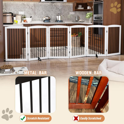 Freestanding Pet Gate for Dogs, Foldable Wooden Dog Gate for House, Indoor Dog Gate for Stair, Doorway, Gates for Dogs Indoor, 80 Inch Wide, 4 Panels 24",White