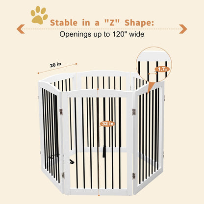 Freestanding Pet Gate for Dogs, Foldable Wooden Dog Gate for House, Indoor Dog Gate for Stair, Doorway, Gates for Dogs Indoor, 80 Inch Wide, 4 Panels 24",White