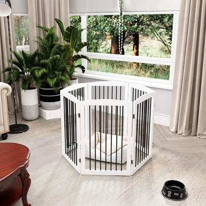 Freestanding Pet Gate for Dogs, Foldable Wooden Dog Gate for House, Indoor Dog Gate for Stair, Doorway, Gates for Dogs Indoor, 80 Inch Wide, 4 Panels 24",White