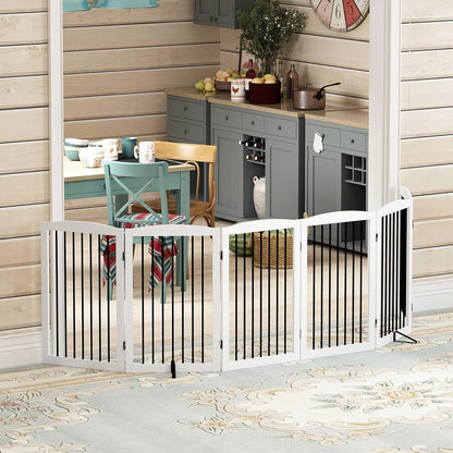 Freestanding Pet Gate for Dogs, Foldable Wooden Dog Gate for House, Indoor Dog Gate for Stair, Doorway, Gates for Dogs Indoor, 80 Inch Wide, 4 Panels 24",White