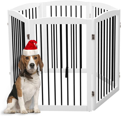 Freestanding Pet Gate for Dogs, Foldable Wooden Dog Gate for House, Indoor Dog Gate for Stair, Doorway, Gates for Dogs Indoor, 80 Inch Wide, 4 Panels 24",White
