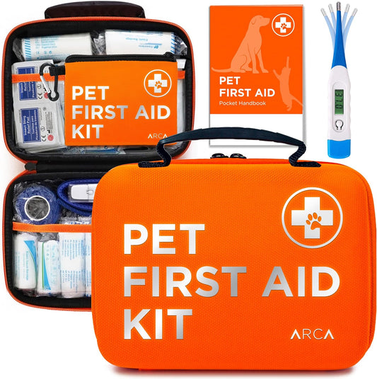 Cat & Dog First Aid Kit for Car - Pet Emergency Kit for Home Office Travel – Dog Camping Essentials with Muzzle & Mini First Aid Pouch