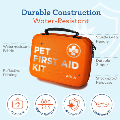 Cat & Dog First Aid Kit for Car - Pet Emergency Kit for Home Office Travel – Dog Camping Essentials with Muzzle & Mini First Aid Pouch