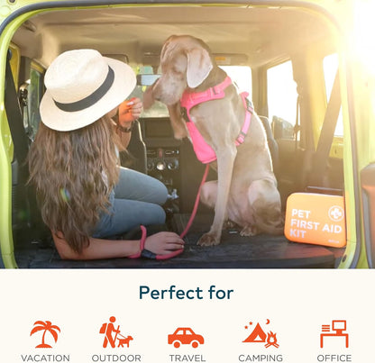 Cat & Dog First Aid Kit for Car - Pet Emergency Kit for Home Office Travel – Dog Camping Essentials with Muzzle & Mini First Aid Pouch